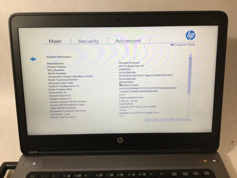 HP PROBOOK 640 G1 - BOOTS TO BIOS - INTEL I5 4300M - 4GB RAM - READ DESCRIP - BB - Image 2 of 4