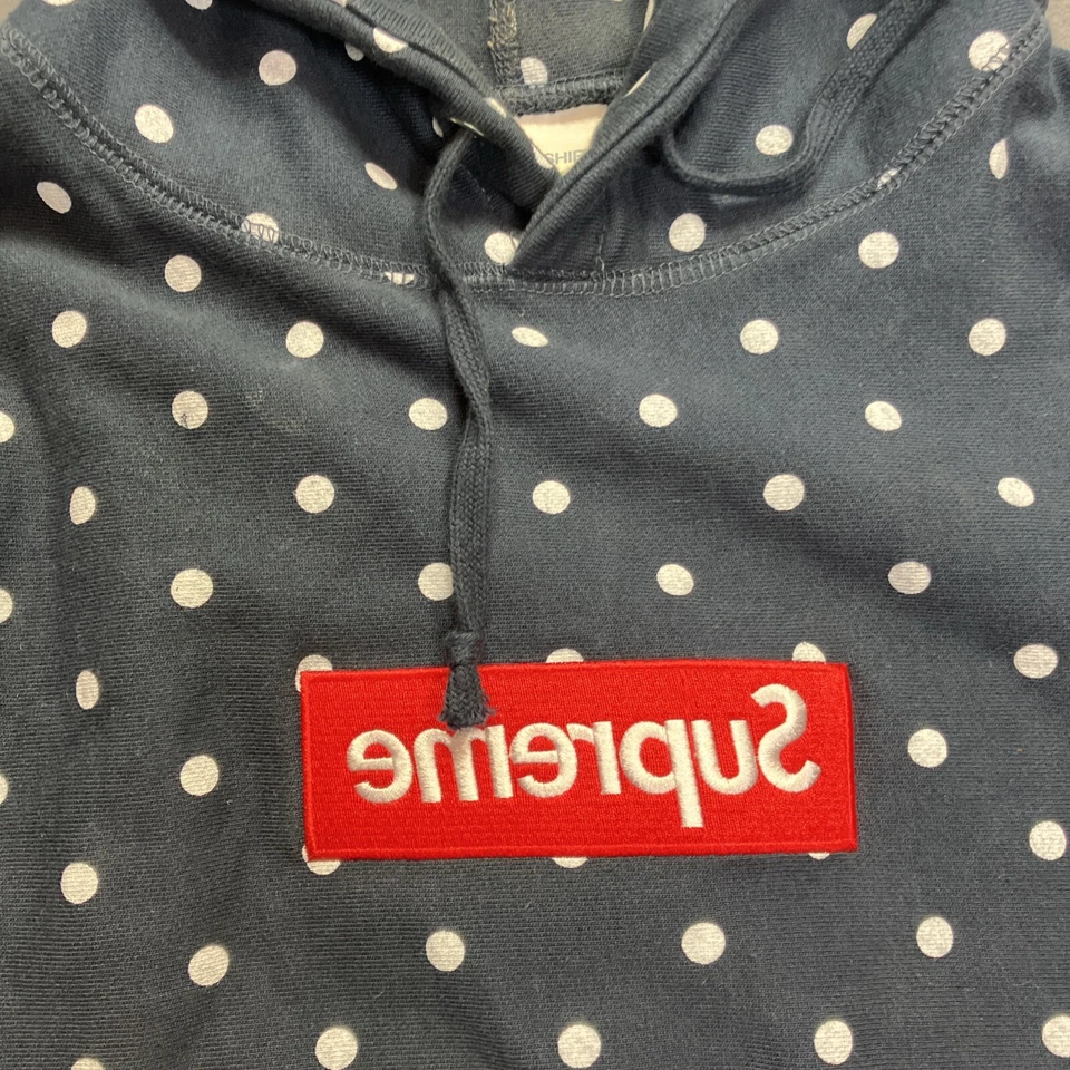 Supreme Comme Des Garcons CDG Part 1 Polka Dot Box Logo Hoodie Navy Large - Image 2 of 4