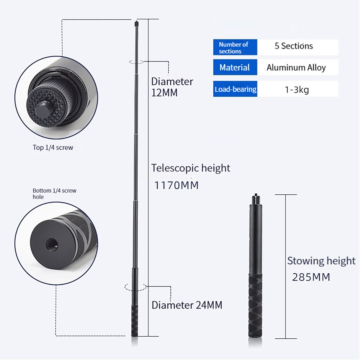 Sport Camera Invisible Selfie Stick Handle for Insta360 X3 ONE RS
