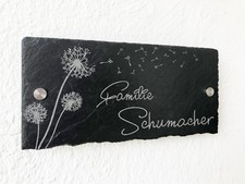 Türschild Namensschild Hausnummer Straße Schiefer anthrazit Gravur Pusteblume