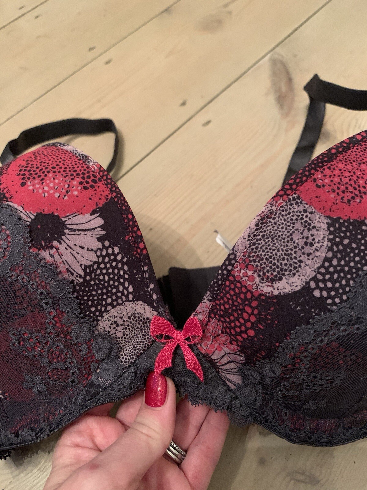 Passionata Bra 36D Padded Underwired T-shirt Pink Grey Floral