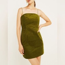 Urban Outfitters Mini Dress Womens Green Corduroy Square Neck Sheath Size 4