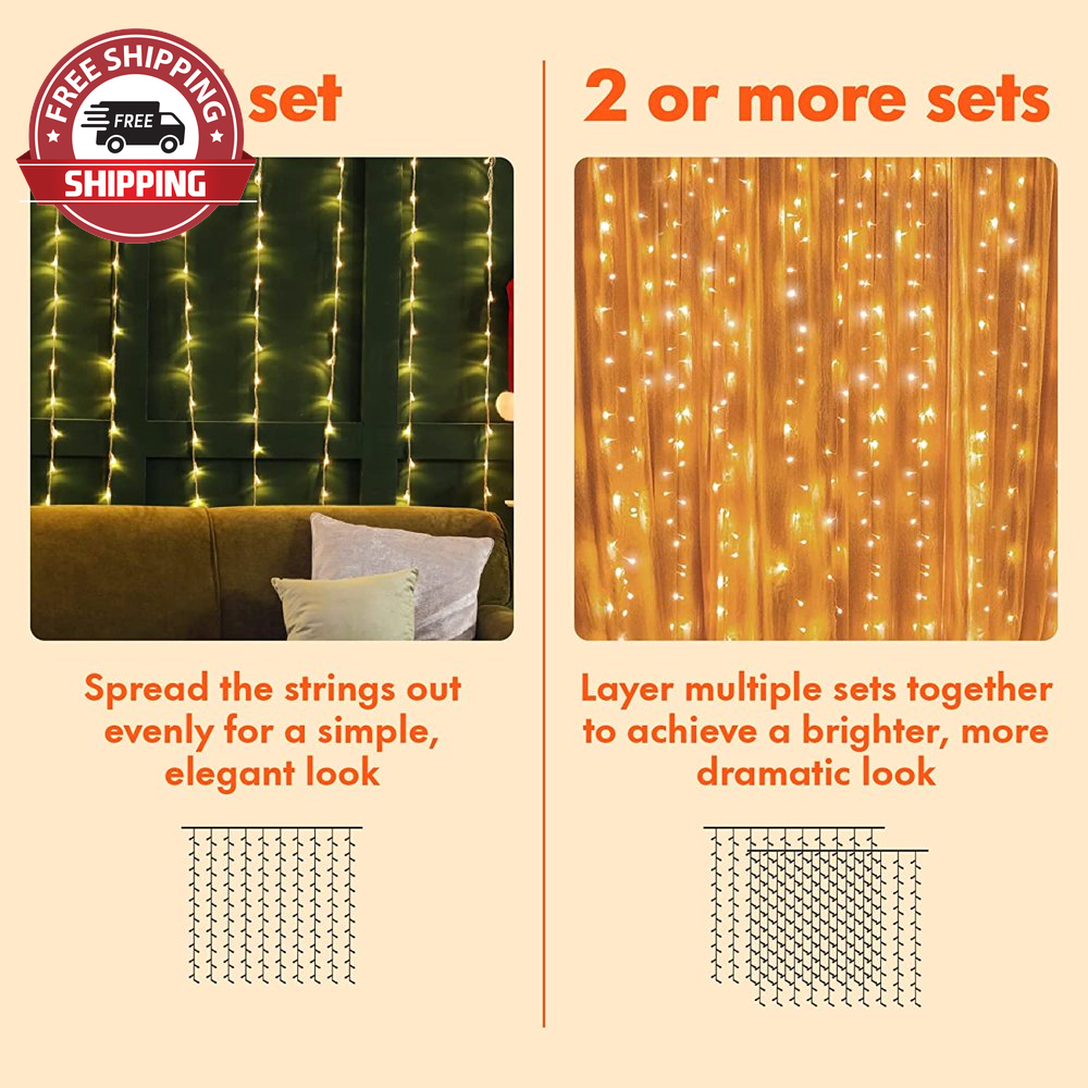 Fairy Lights Curtain Lights with Remote,144 LED Twinkle Fairy Lights