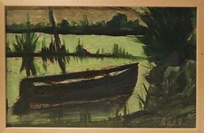 DIPINTO Gemalt OLIO su FAESITE Alvaro DANTI "BARCHINO" 1970 27x17 con AUTENTICA