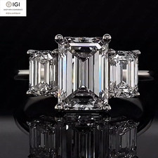 5.00Tcw Emerald E VS1 IGI Lab Grown Diamond 3-Stone Engagement Ring 950 Platinum
