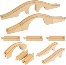 8 Pcs Wood Train Track Expansion Set Wooden Train Bridges Straight Wooden Train