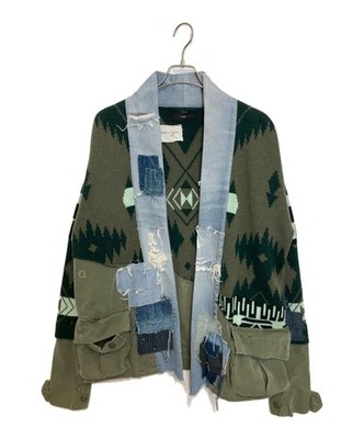 Greg Lauren x Alanui Cashmere Denim Patchwork Kimono Jacket Cardigan Size XS JP