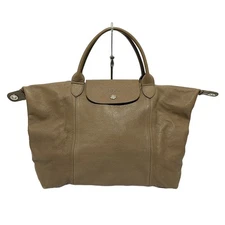 Auth LONGCHAMP Le Pliage Cuir - Beige Leather Handbag