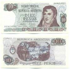 ARGENTINA NOTE 10 PESOS (1973) CAIROLI-MORALES SUFFIX C B# 2350 P 295 XF