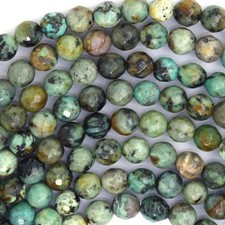 Natural Faceted African Turquoise Round Beads 15" Strand 4mm 6mm 8mm 10mm 12mm