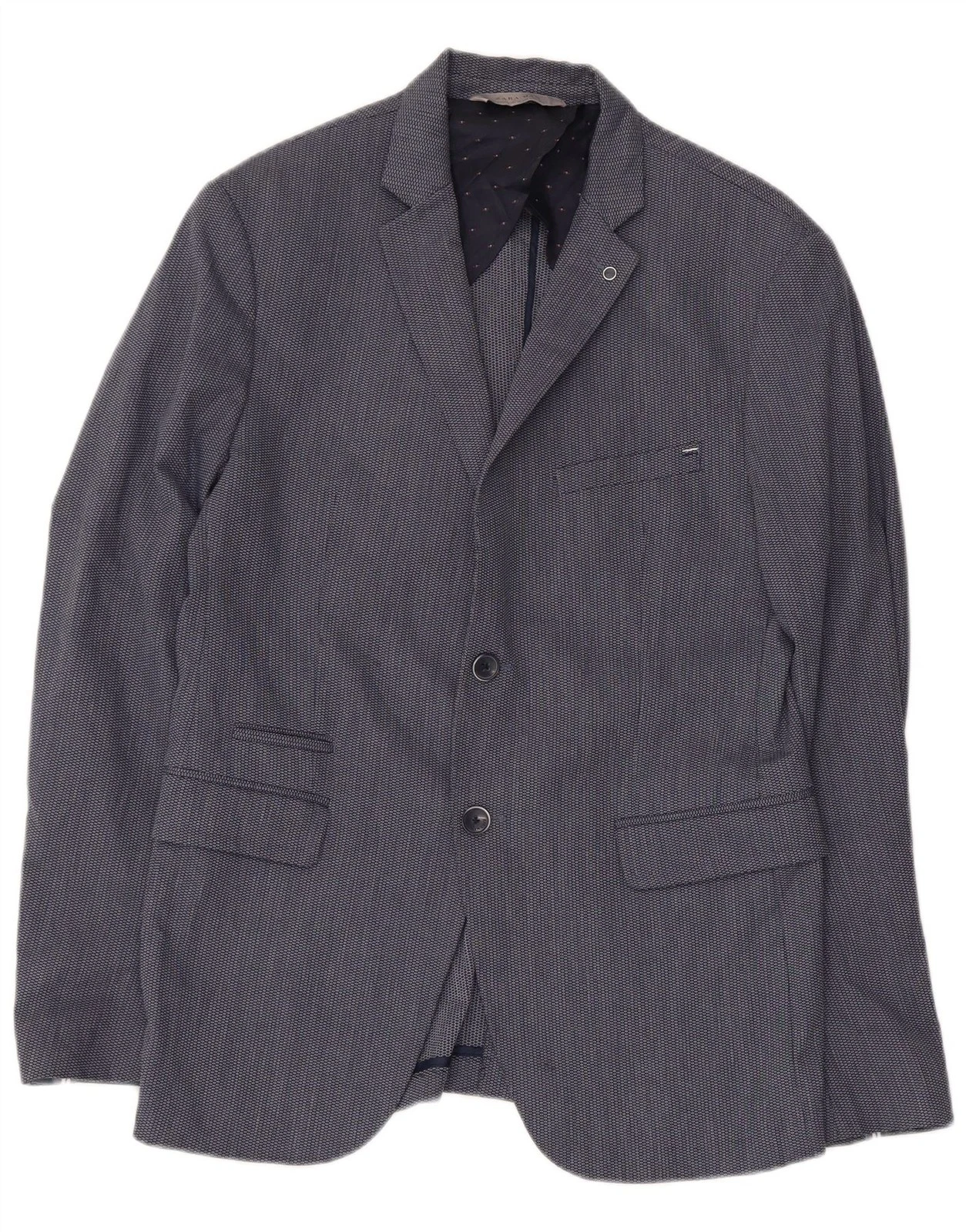 ZARA Mens 2 Button Blazer Jacket EU 50 Medium Navy Blue Polyester DD20