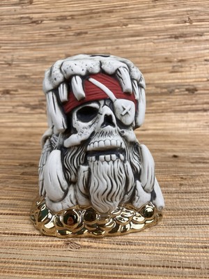 Plunders No More Tiki Mug Tiki Farm Tank Pirate Skull 5.25'' Tall 26 Oz New