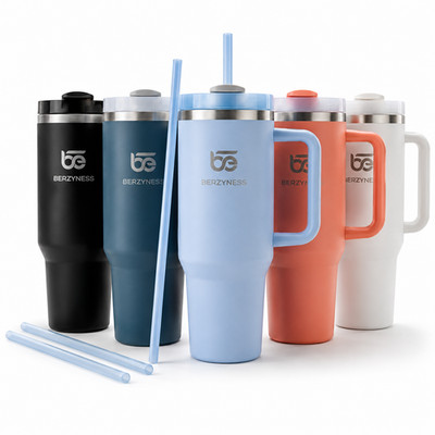 Beazyness TumblerX Thermobecher Tumbler Edelstahl mit Griff & Strohhalm 0,9L/1,2