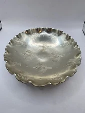 Vtg Stamped Arthur Armour Metalware Aluminum Hammered Bowl Scallop Edge Wheat
