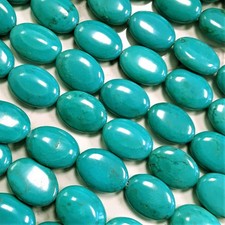 Blue Green Howlite Turquoise Flat Oval Shape Beads 13x18mm 15.5" Strand