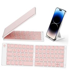 Bluetooth Foldable Keyboard - Wireless Portable Folding Keyboard, BT x 3 Pink
