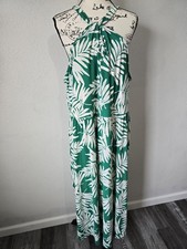 Torrid Size 3X Tea Length Studio Knit Halter Dress Green Fronds Leaves