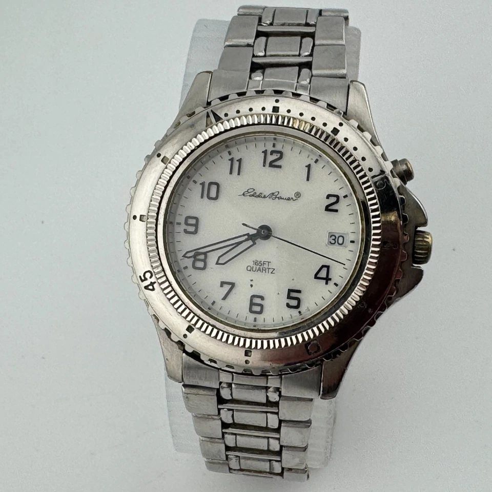 Eddie Bauer Quartz Watch Mount Lake Men Silver Rotating Bezel ~ For Parts Repair - Image 2 of 4