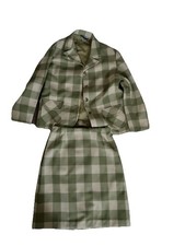 Vintage Green Gingham 2 Piece Skirt Suit Set