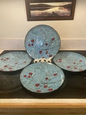 4 DINNER PLATES ELAMA FLORAL ACCENTS STONEWARE 11"