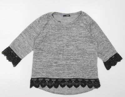 quix Damen grauer Polyester Pullover Sweatshirt Größe S Pulli - Spitzenbesatz