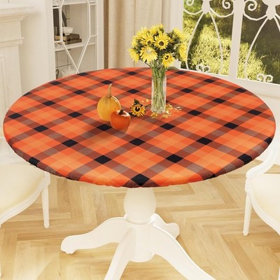 Smiry Round Tablecloth Elastic Fitted Flannel Backed Vinyl Tablecloth 36'' to 44''