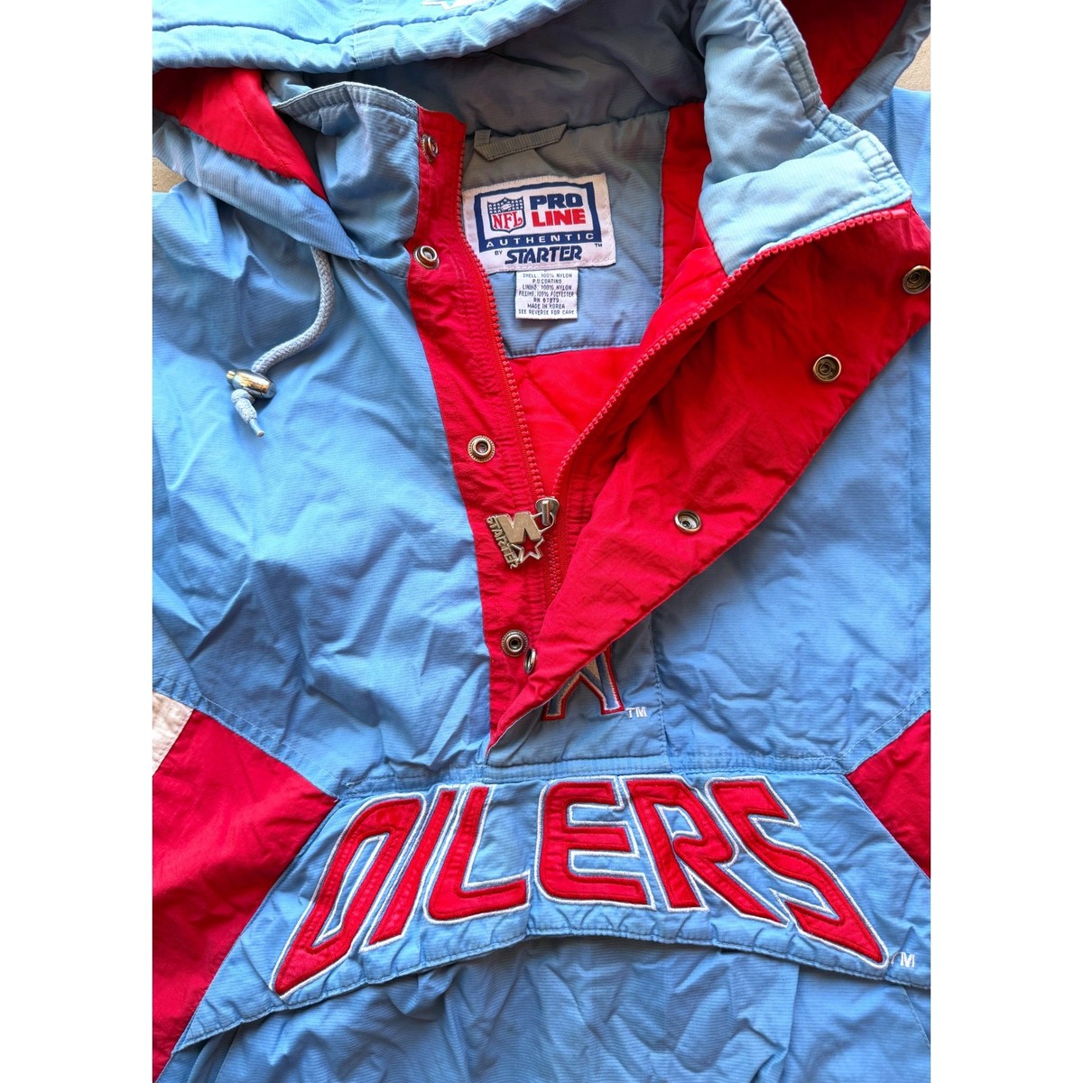 Houston Oilers 90s STARTER puffer Pullover 1/2 jacket L blue red