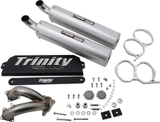 Trinity Stage 5 Dual Slip-On Mufflers Brushed Aluminum Polaris RZR Pro XP