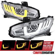 Fit 2016-2021 Honda Civic Halogen Projector Headlights Led Bar Sequential Signal