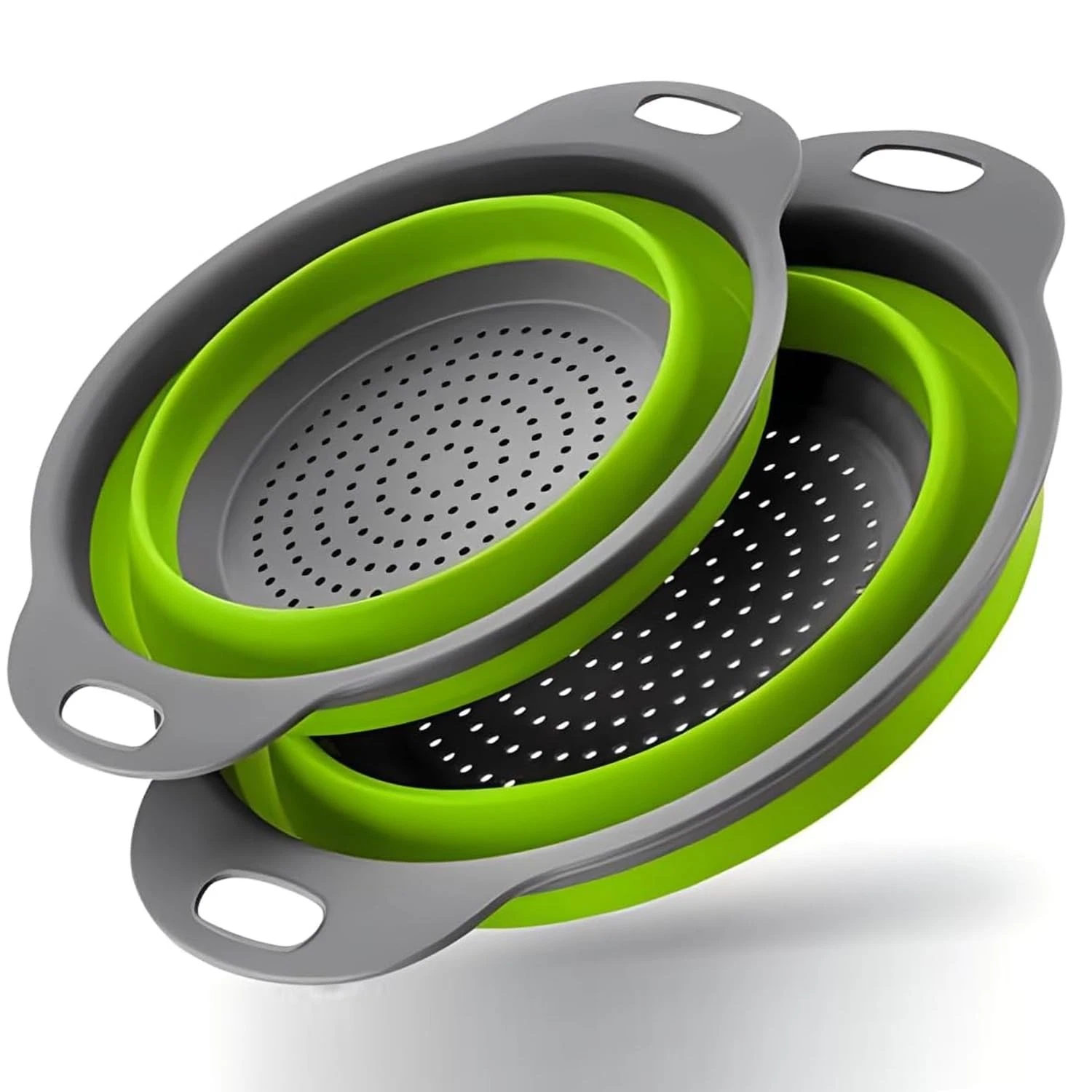 Silicone Pasta Colander - Collapsible with Handle Set, Set of Green
