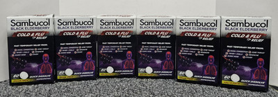 Lot of 6, Sambucol Black Elderberry Cold & Flu Relief 60 ct tablets Exp 11/2027