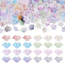 400Pcs Acrylic Flower Bead Caps, 8 Colors, 5-Petal, Mixed Color, 12mm x 12mm ...