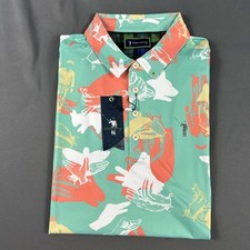 William Murray Golf Shirt Polo Happy Hands Club Print Large Seafoam MSRP $88