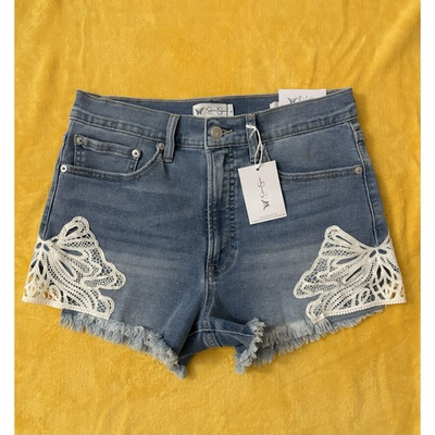 #ad #ad Jessica Simpson Short Women High Rise Denim Light Wash Lace Butterfly Size 6 NWT $20.00