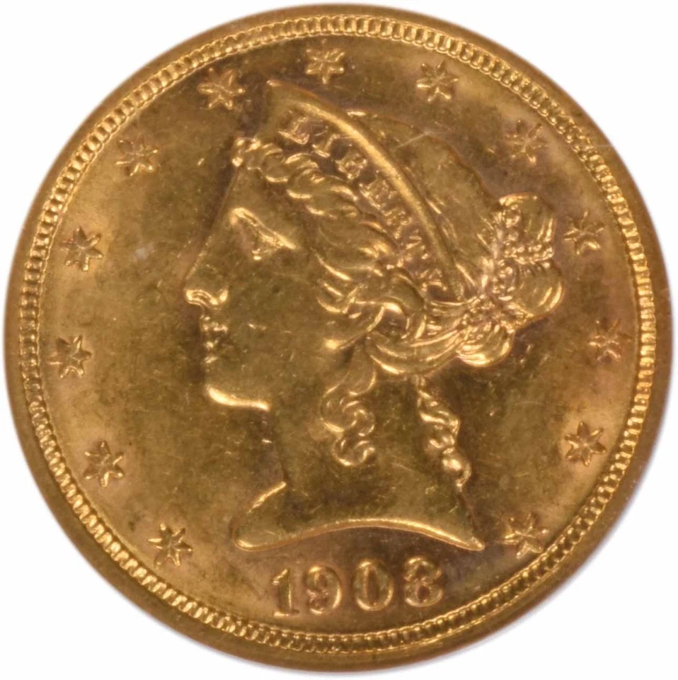 Cabeza Liberty 1908 $5 oro MS61 NGC Foto 3 de 4