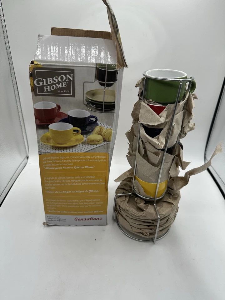 Gibson Home Sensations Juego de 13 tazas y platillos de café espresso con estante - Multicolor Foto 3 de 4