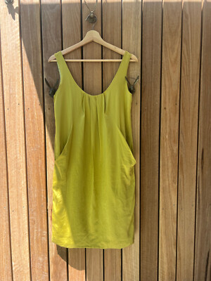 SATCH gold silk dress with pockets and pleat detail Size small