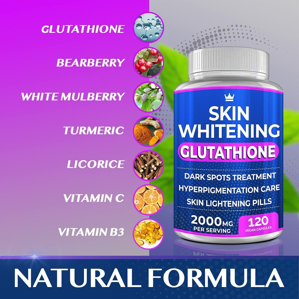 SKIN WHITENING GLUTATHIONE 2000mg Per Serve Brightening Lightening Pills  120 Cap