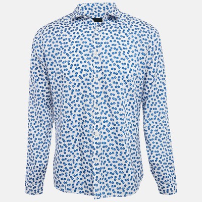 Burberry Prorsum White/Blue Flower Print Cotton Long Sleeve Shirt 