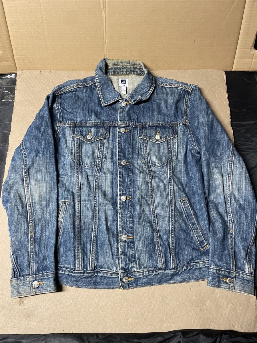 VINTAGE Gap Jacket Mens Large Denim Jean Jacket Buttons Faded - Main Image