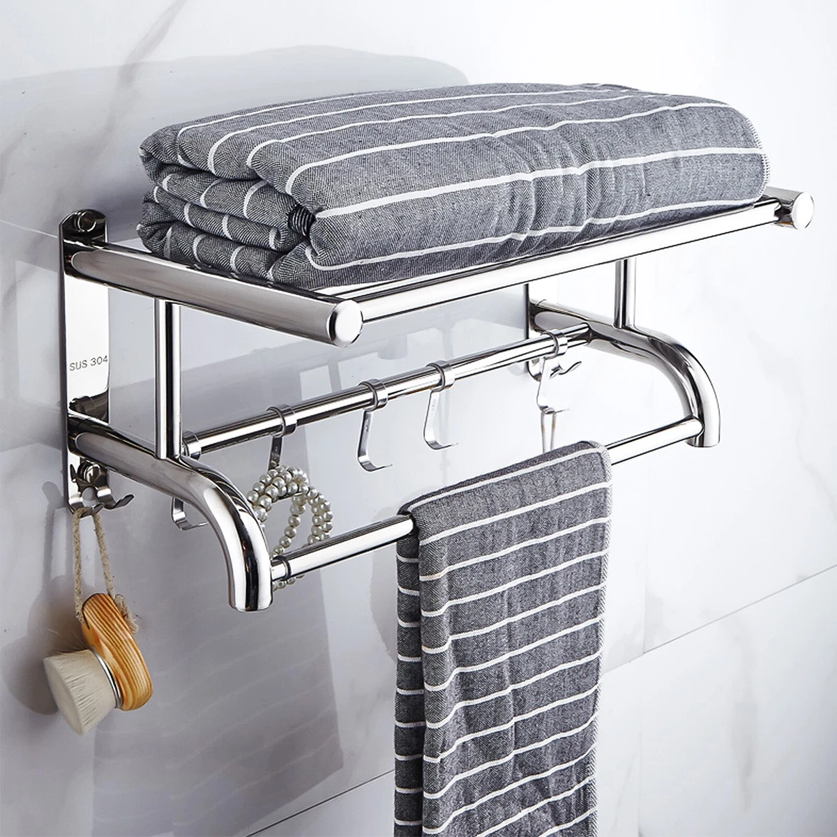 Stainless Steel Bathroom Wall Mounted Toiletry Organizer Rack With