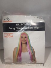Long Rainbow Wig Cosplay Anime Hair Costume Party Halloween Adult One Size NEW