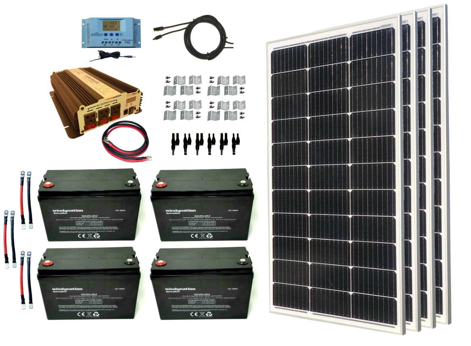 WindyNation 400 Watt Monocrystalline Solar Panel Kit for RV 