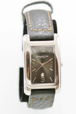 Kenneth Cole NY Men Watch Stainless Steel Leather Black  Batt Date Gray Quartz
