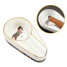 Portable White Ceramic Cigar Ashtray Mini Single Slot Holder Cigarette Ash Box