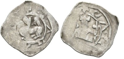 Austria 1202-1256 Friesach St.Veit Bernhard  Silver Pfennig Bust/Lion #2