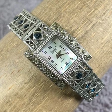 Vivani Women Dress Marcasite MOP Dial Silver Tone 21mm Quartz Watch 7 1/4"