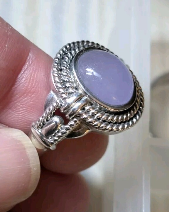 Pranda CNA 925 Sterling Lavender Jade Oval Statement Ring Thailand Size 10