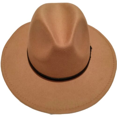 Vtg Men Women O/S Hard Felt Tan Wide Brim Fedora Trilby Panama Gangster Cap Hat - Picture 1 of 9