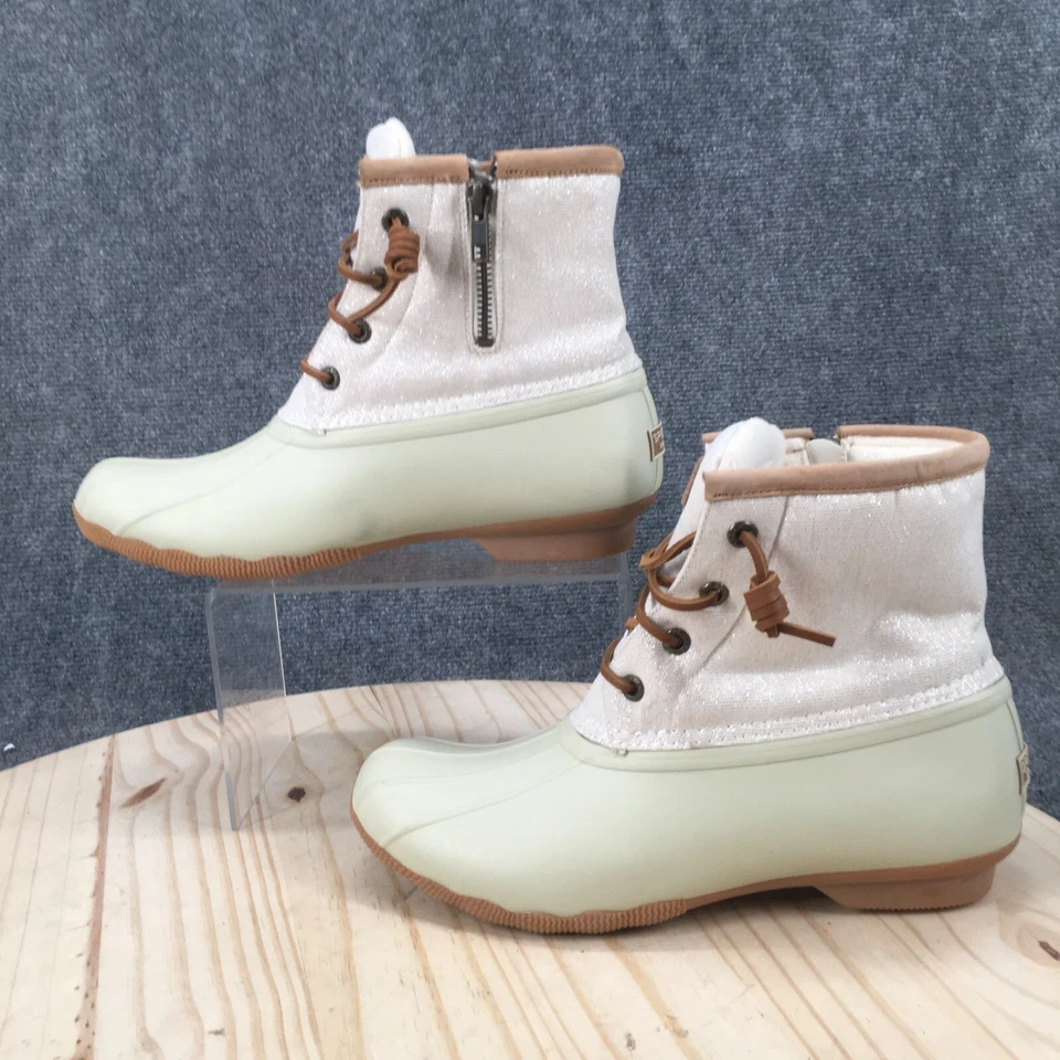 Botas de lluvia Sperry de agua salada para mujer 8 M beige goma con cordones metálicos STS83234 Foto 2 de 4